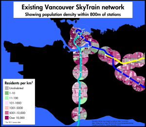 vancouver skytrain stations population density